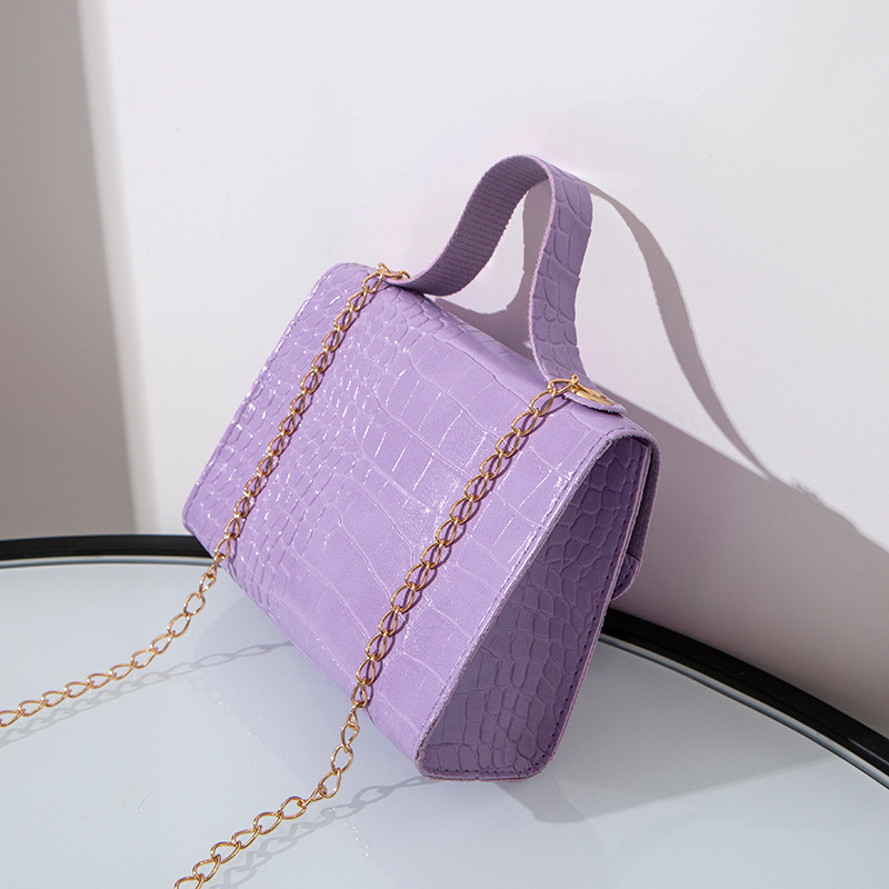 Alligator Print Solid Chain Crossbody Bag With Handle