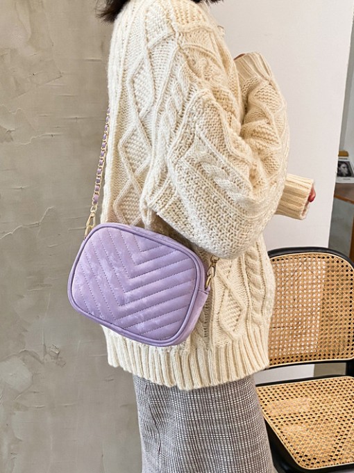 Simple Style Threaded Zipper Chain Shoulder Bag