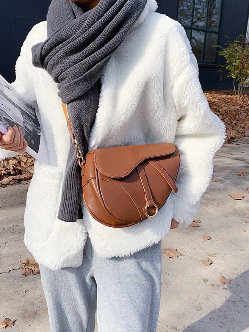 Threaded Solid Color Hasp Saddle Bag