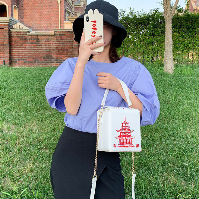 Tower Printed Square Box Shoulder Bag