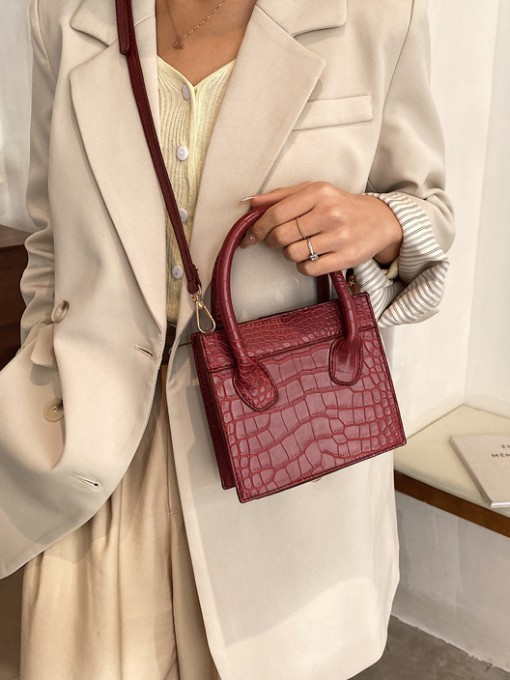 Vintage Solid Alligator Print Designer Bags