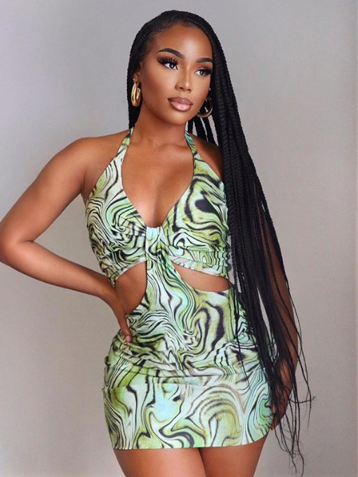 Attractive Backless Tie-Wrap Halter Summer Dresses