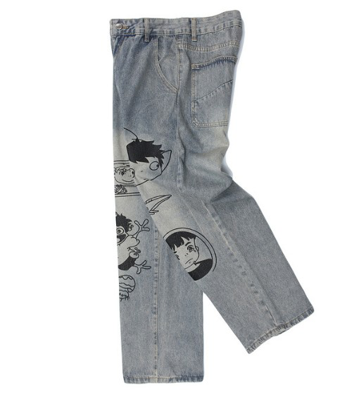 Cartoon Printing Wide Leg Jeans For Men