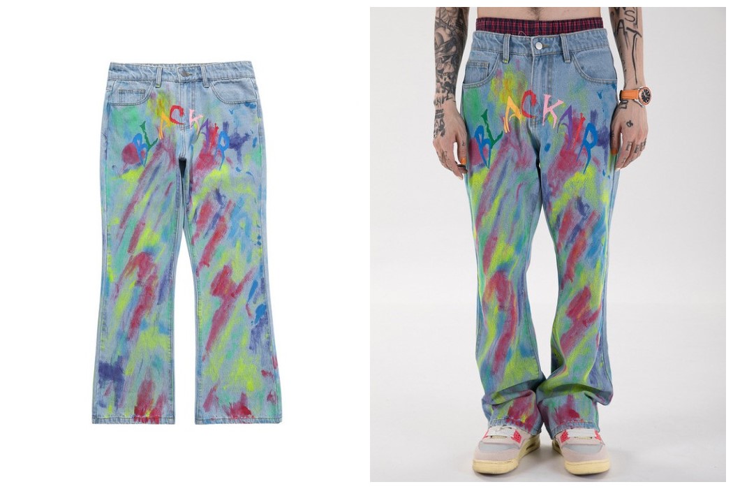 Hip Pop Colorful Graffiti Men Bell Bottom Jeans