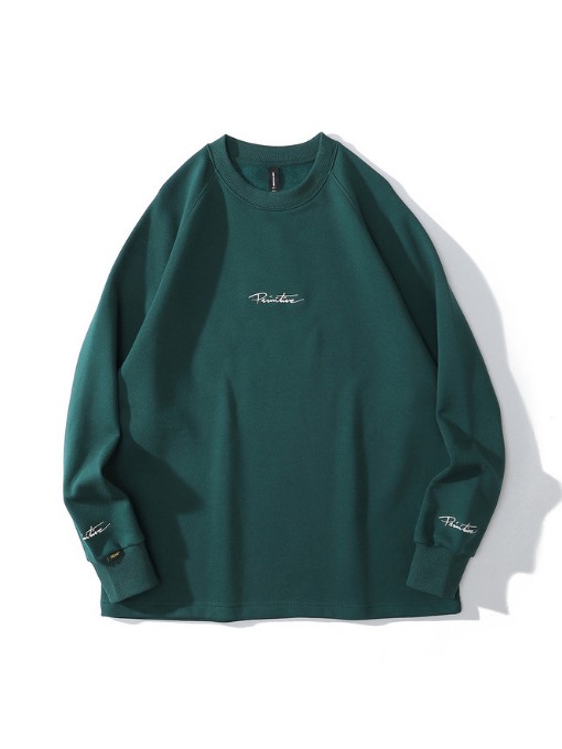 Letter Embroidery Crew Neck Sweatshirt Loose
