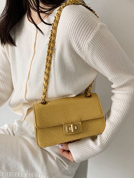New Solid Rhombus Plaid Chain Shoulder Bags