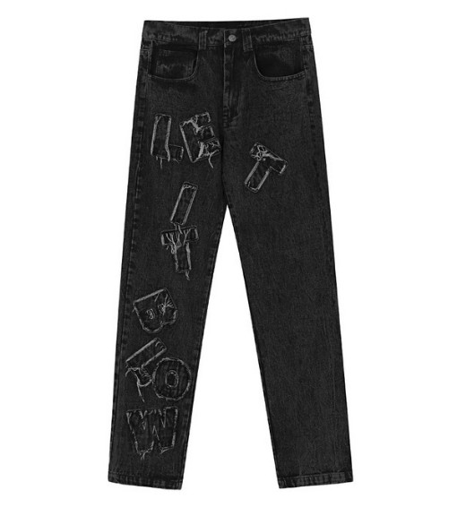 Retro Letter Printed Straight Leg Jeans