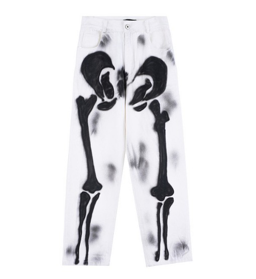 Street Wear Scrawl Printed Straight Leg Jeans