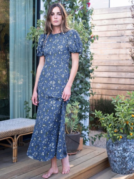 Vintage Printed Floral Short Sleeve Maxi Dress