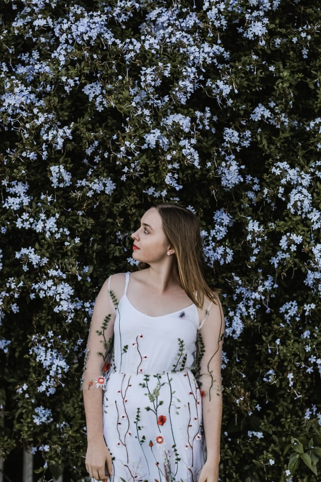 fashion women with floral maxi dress