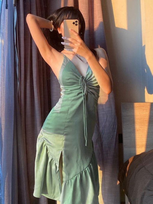 Attractive Tie-Wrap V Neck Sleeveless Dress