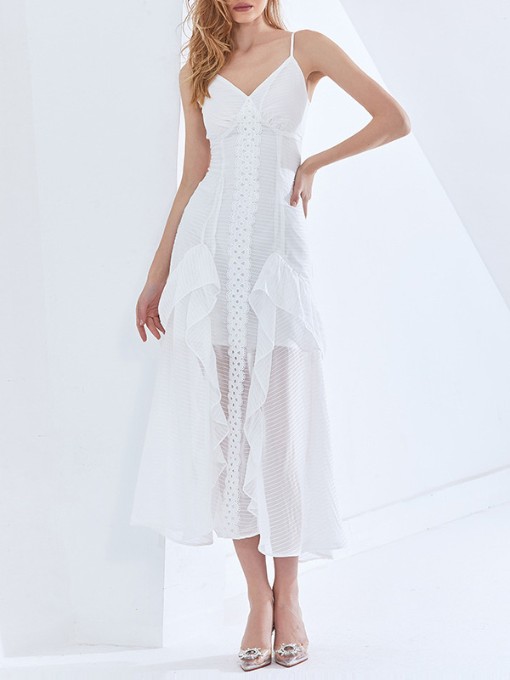 Chic See Through White Sleeveless Midi Dress