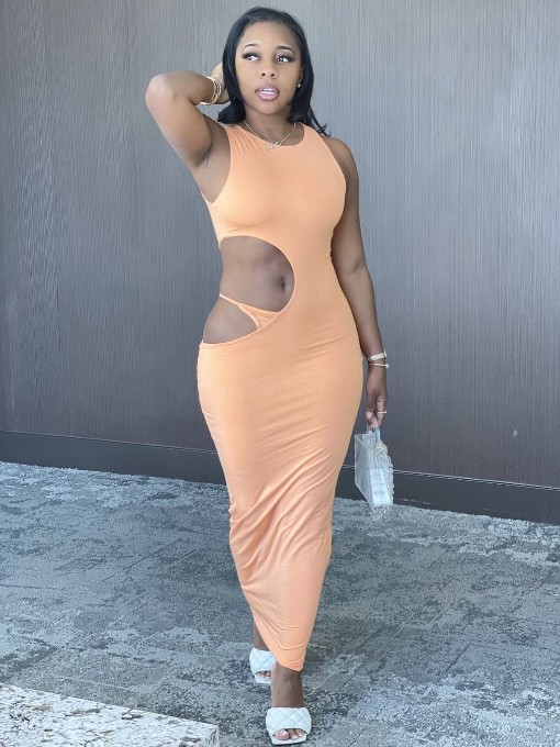 Cut Out Solid Sleeveless Maxi Dress