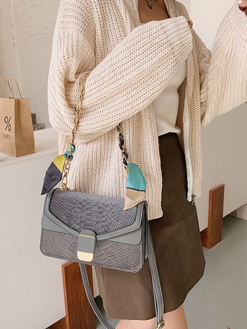 Fashion Silk Scarf Decor Chain Ladies Shoulder Bags