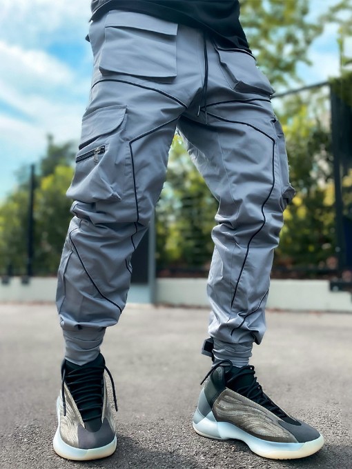 Pockets Reflective Line Design Cargo Pants