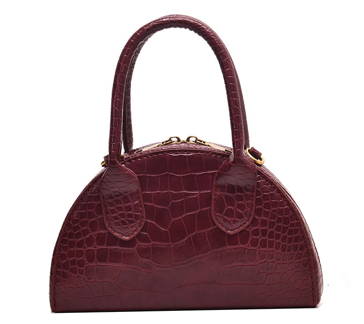 Semicircle Solid Color Crocodile Print Crossbody Handbags
