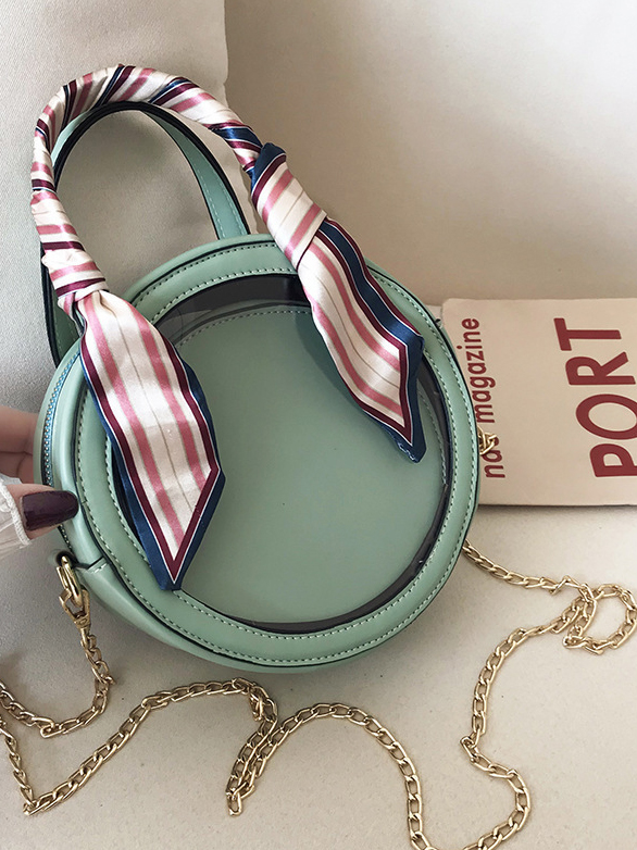 Silk Scarf Handle 2 Piece Round Chain Shoulder Bag