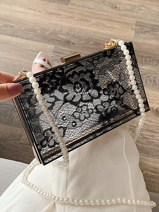 Transparent Faux Pearl Chain Square Crossbody Bag Hot