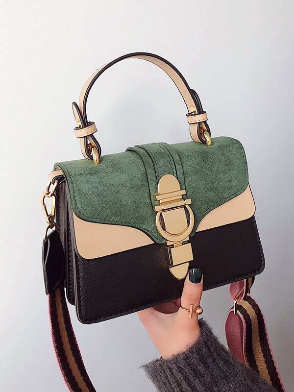 Trendy Contrast Color Hasp Shoulder Bags With Handle