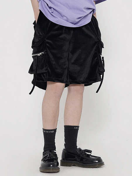 Trendy Velvet Loose Cargo Pants With Pocket