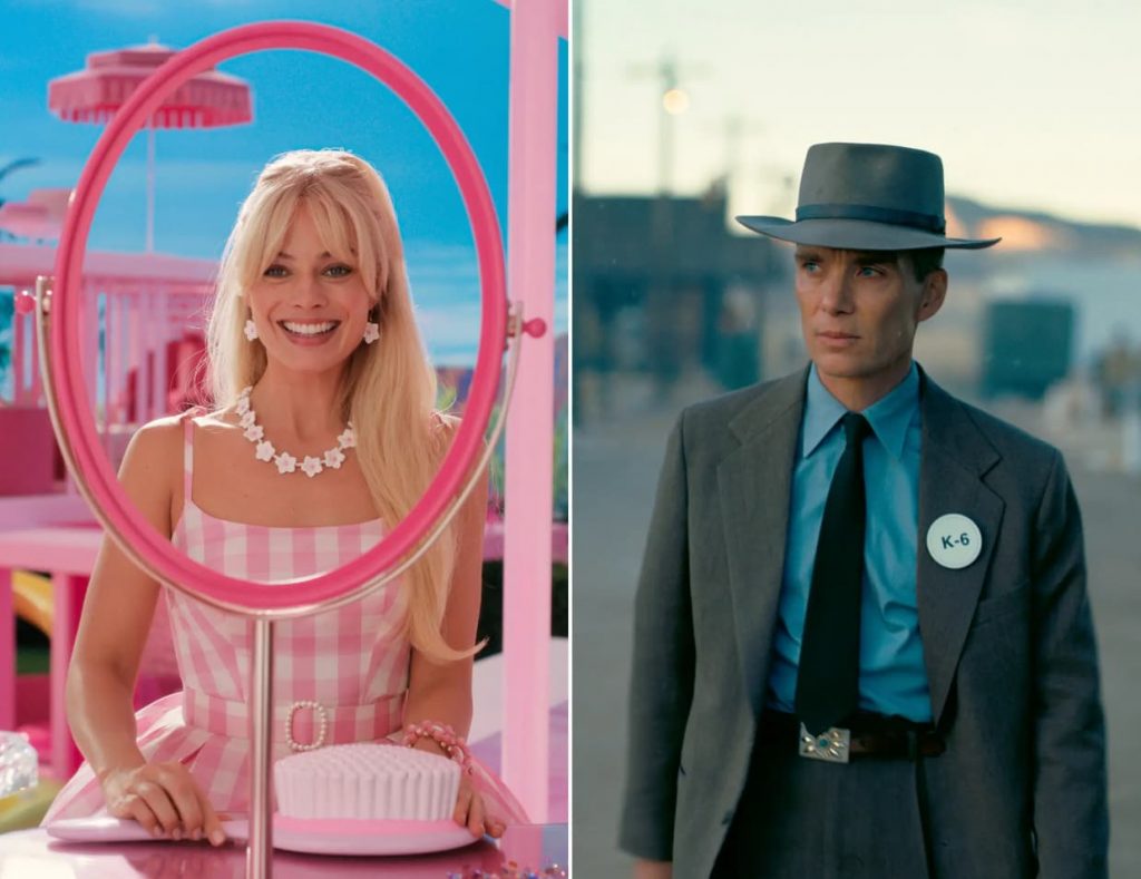 mash-ups of Barbie’s pink fantasia with Oppenheimer mash-ups of Barbie’s pink fantasia with Oppenheimer
